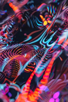 Abstract psychedelic Y2K-style background, featuring swirling neon patterns and a mesmerizing array of vibrant colors, ideal for creative projects, music album covers. Vertical picture. Generative AI