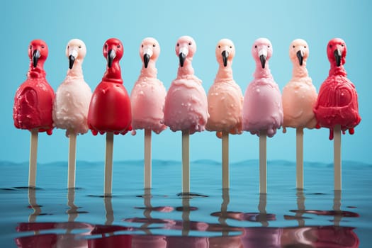 Flamingo and ice cream in water, pink flamingo ice cream.