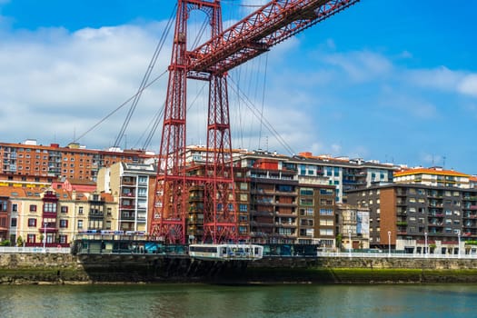 Portugalete, Spain - 12.06.2022: The Bizkaia suspension transporter bridge Puente de Vizcaya in Portugalete, Basque Country, Spain