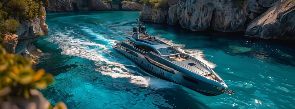 A watercraft, designed by naval architecture, is leisurely floating on the liquid surface, providing recreational transportation on the water