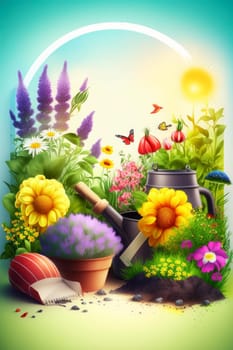 spring garden background illustration, generated ai,