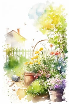 spring garden background illustration, generated ai,