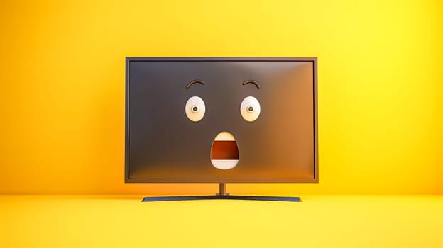 Animated Face Television on Bright Yellow Background.