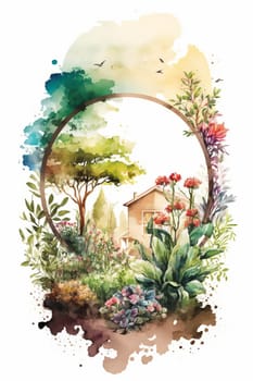 spring garden background illustration, generated ai,