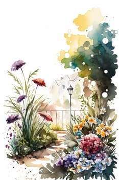 spring garden background illustration, generated ai,