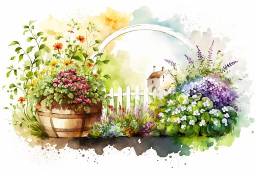 spring garden background illustration, generated ai,