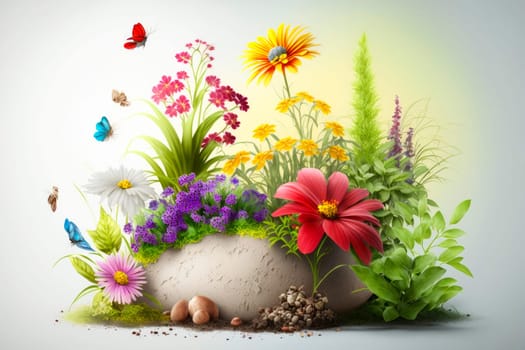 drawing of flowers and butterflies on a white background