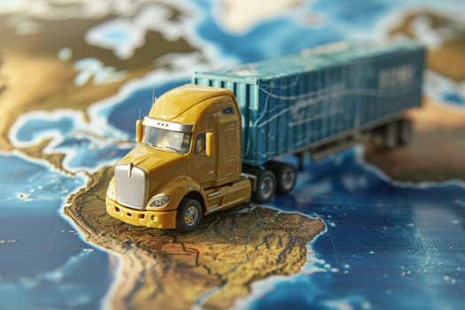 A toy truck on a map, symbolizing global logistics and trade