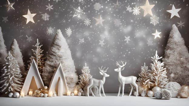 Christmas decorations fir trees and a deer, generative ai. High quality photo