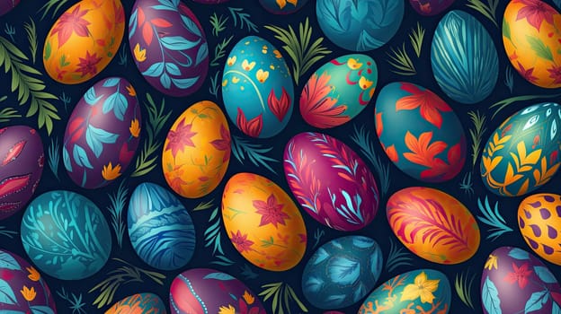 Easter eggs and flowers as a seamless pattern or background texture