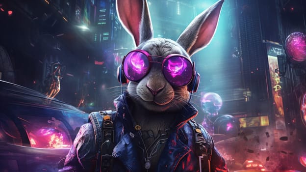 Easter holiday bunny or rabbit in the cyberpunk style, easter celebration concept