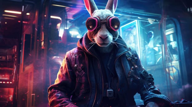 Easter holiday bunny or rabbit in the cyberpunk style, easter celebration concept