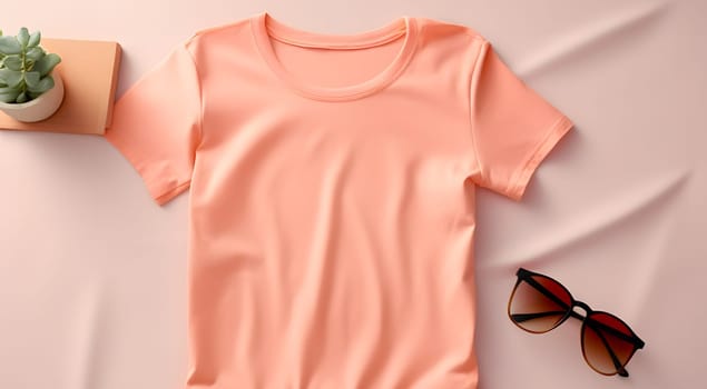 peach fuzz color summer vacation clothes flat lay, generative ai. High quality photo