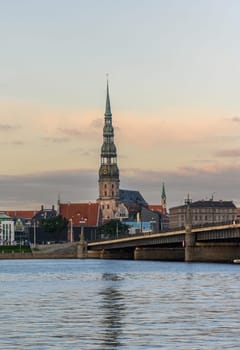 view of St. Peter's Church in Riga in Latvia