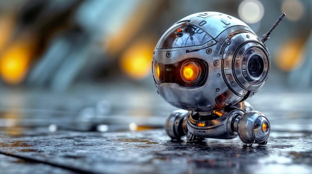 High-tech robot with a luminous eye, exuding futuristic sophistication - generative AI