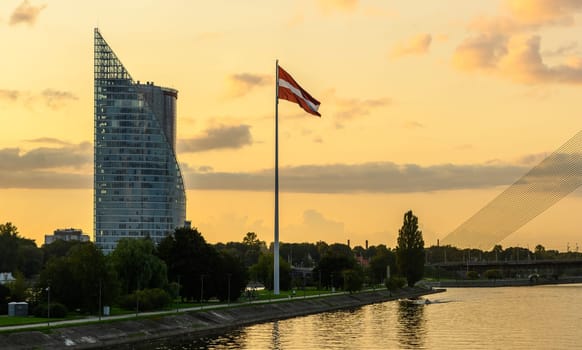 The largest flag of Latvia in front of the center of Riga