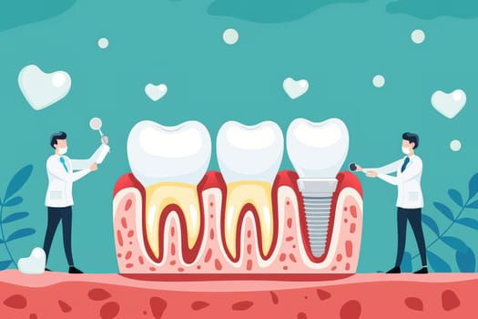 Dental Implant Procedure Implant Supported Teeth, illustrator . Generative AI.