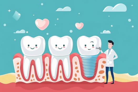 Dental Implant Procedure Implant Supported Teeth, illustrator . Generative AI.