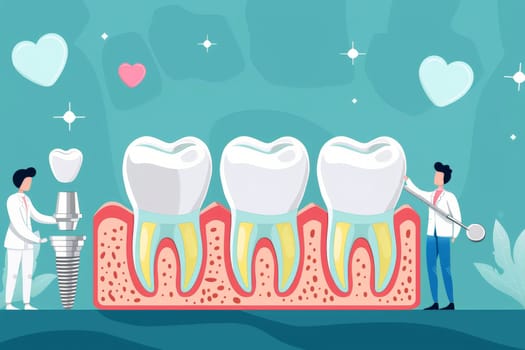 Dental Implant Procedure Implant Supported Teeth, illustrator . Generative AI.