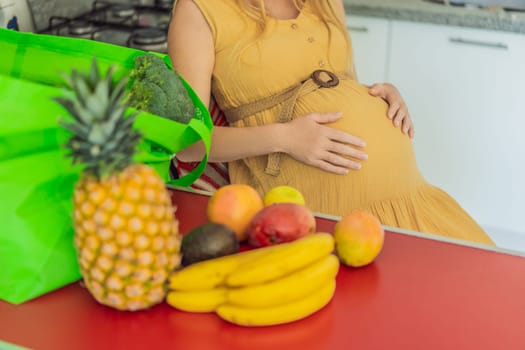 Exhausted but resilient, a pregnant woman feels fatigue after bringing home a sizable bag of groceries, showcasing her dedication to providing nourishing meals for herself and her baby.