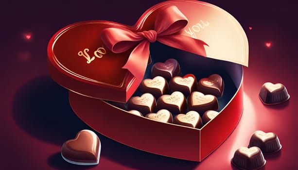 valentine's Day. A heart-shaped box of chocolates wrapped in red foil.Happy Valentine's Day.