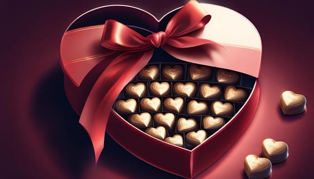 valentine's Day. A heart-shaped box of chocolates wrapped in red foil.Happy Valentine's Day.