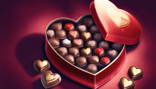 valentine's Day. A heart-shaped box of chocolates wrapped in red foil.Happy Valentine's Days