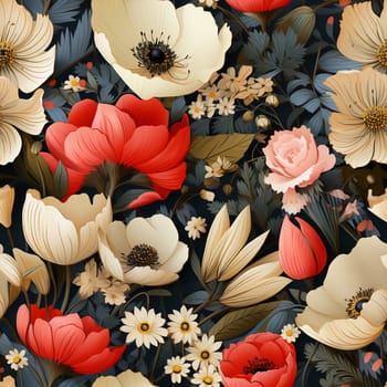 Seamless pattern tile background flowers and floral leaves plants. High quality photo