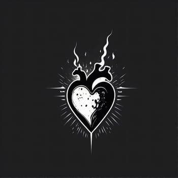 Abstract black and white heart with smoke in grunge style. Generative AI.