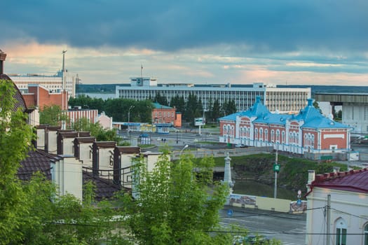 Aerial view. Architecture of Tomsk city. Russian Federation