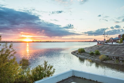 Embankment of Tomsk city in summer. Russian Federation