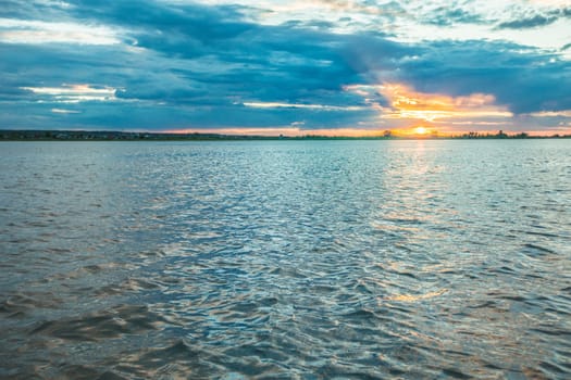 Image of sunset on river Tom Tomsk. Russian Federation