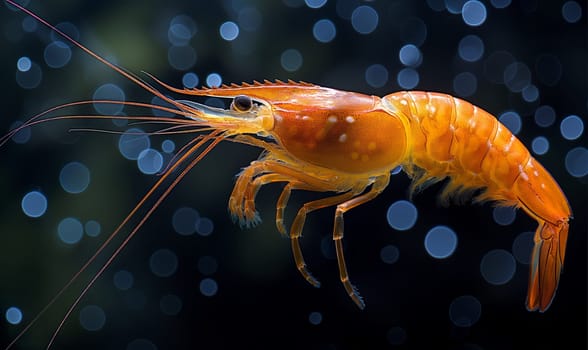 Red Dwarf Shrimp on waterweed. Selective soft focus. Generative AI