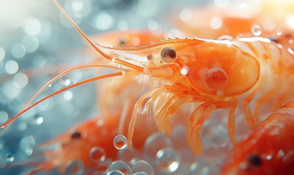 Red Dwarf Shrimp on waterweed. Selective soft focus. Generative AI
