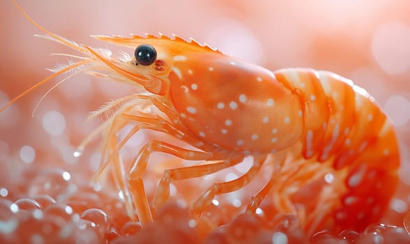 Red Dwarf Shrimp on waterweed. Selective soft focus. Generative AI