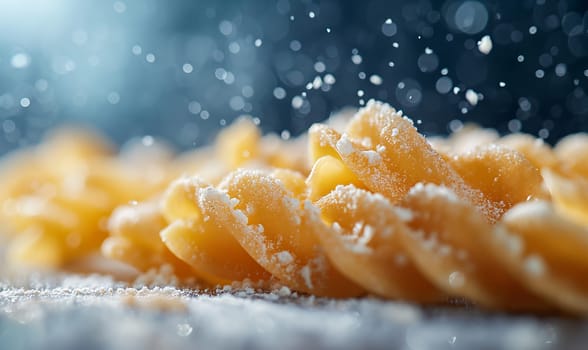 Food background with spaghetti or pasta recipe ingredient on wooden table.