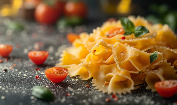 Food background with spaghetti or pasta recipe ingredient on wooden table.