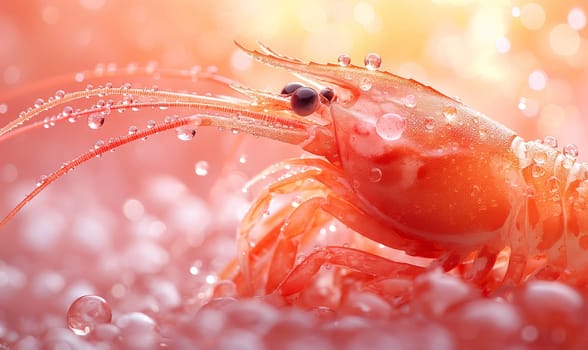 Red Dwarf Shrimp on waterweed. Selective soft focus. Generative AI