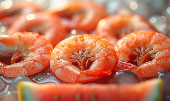 Delicious sauteed spicy shrimp with lime and basilik. Selrctive soft focus.