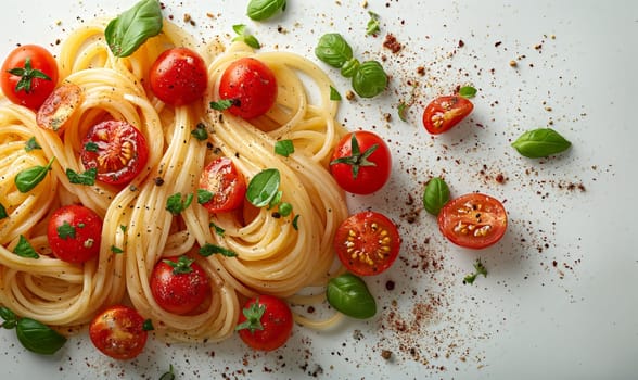 Food background with spaghetti or pasta recipe ingredient on wooden table.