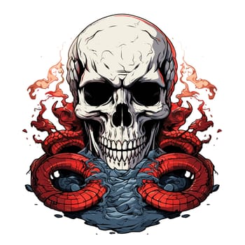 A devil's skull with a snake. Mystical illustration in vector pop art style. Template for t-shirt print, sticker, poster, etc.