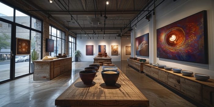 Shot of a shop display full of coffee themed art Exhibitions festival theme and some art decoration.