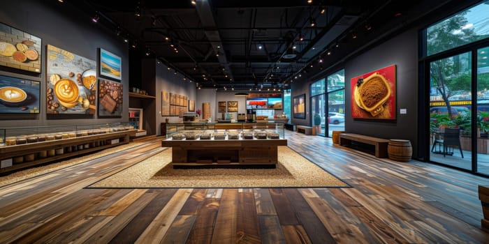 Shot of a shop display full of coffee themed art Exhibitions festival theme and some art decoration.