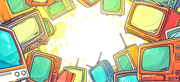 Colorful Assortment of Vintage Televisions Illustration, copy space