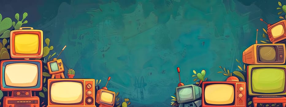 Whimsical Forest of Retro Televisions Illustration, copy space