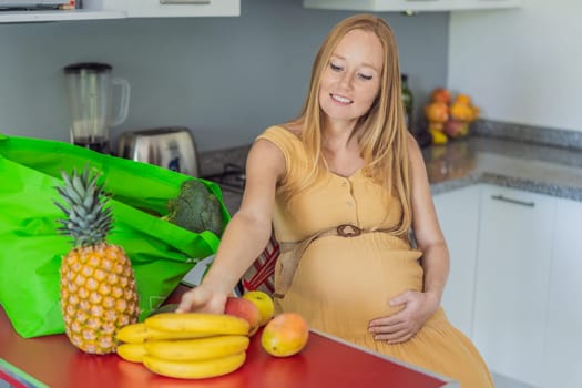 Exhausted but resilient, a pregnant woman feels fatigue after bringing home a sizable bag of groceries, showcasing her dedication to providing nourishing meals for herself and her baby.