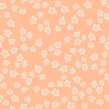 Hand drawn seamless pattern with floral flowers. Peach fuzz apricot orange ornament, simple retro pastel garden print with vintage ditsy elements. Color of the year design, trendy fabric background.