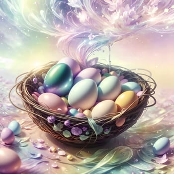Easter card with painted colored eggs. AI generated image.
