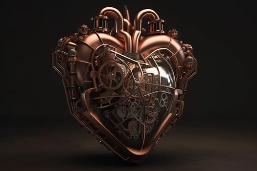 Mechanical detailed steampunk heart. Old iron machine. Generate Ai