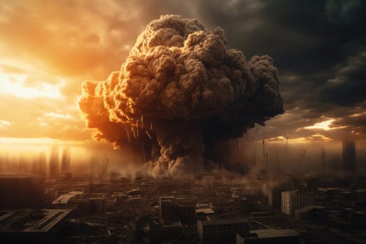 Apocalyptic epic scene in city. End of the world with big explosion. Generate Ai